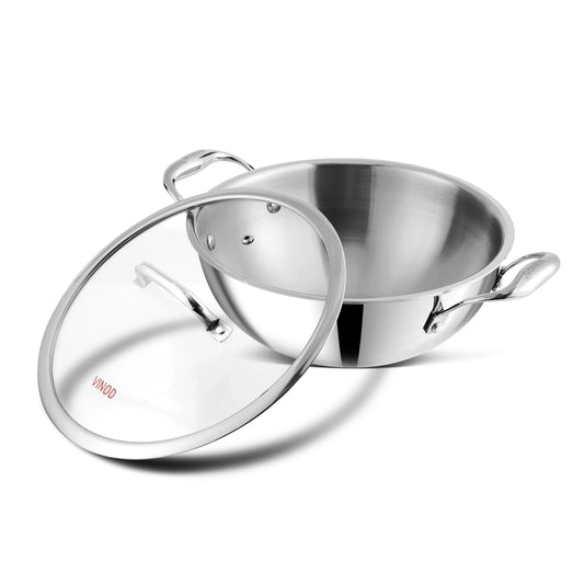 PLATINUM EXTRA DEEP KADAI [WITH GLASS LID]  (Induction-Friendly)