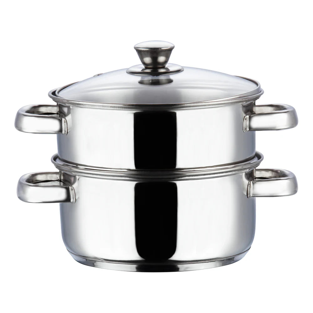 2 TIER STEAMER SET [WITH GLASS LID]  (Induction-Friendly, 2.5 mm Base Thickness)