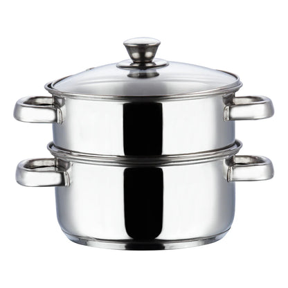 2 TIER STEAMER SET [WITH GLASS LID]  (Induction-Friendly, 2.5 mm Base Thickness)