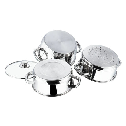 3 TIER STEAMER SET [WITH GLASS LID]  (Induction-Friendly, 2.5 mm Base Thickness)