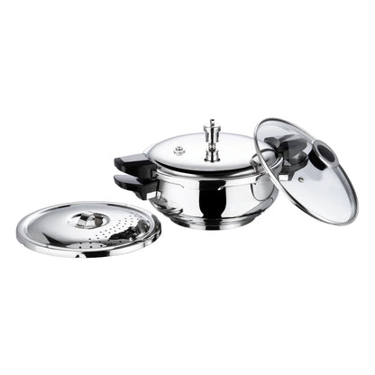 18/8 STAINLESS STEEL MAGIC PRESSURE COOKER [WITH 2 EXTRA LIDS]  (Induction-Friendly,  5 mm Aluminium Bottom Thickness, Silicone Gasket)