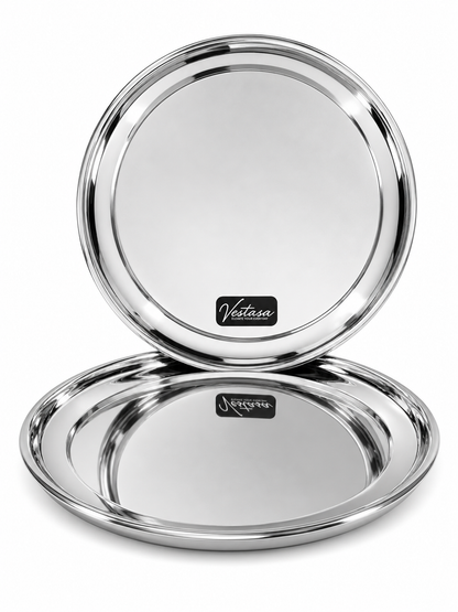 Vestasa Stainless Steel Full Plate, Round, Mirror Finish, Set of 6