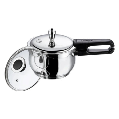 18/8 STAINLESS STEEL SPLENDID PLUS PRESSURE COOKER [WITH EXTRA GLASS LID]  (Induction-Friendly,  5 mm Aluminium Bottom Thickness, Silicone Gasket)