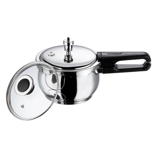 18/8 STAINLESS STEEL SPLENDID PLUS PRESSURE COOKER [WITH EXTRA GLASS LID]  (Induction-Friendly,  5 mm Aluminium Bottom Thickness, Silicone Gasket)