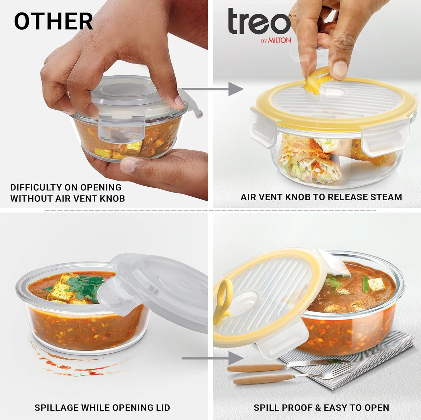 Treo All Fresh Borosilicate Glass Tiffin Set of 3