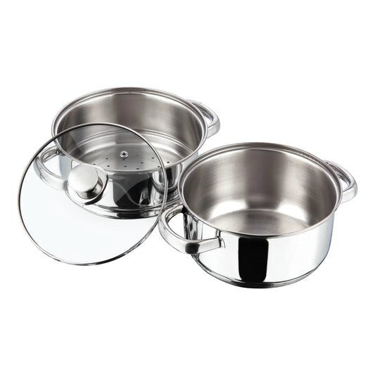 2 TIER STEAMER SET [WITH GLASS LID]  (Induction-Friendly, 2.5 mm Base Thickness)