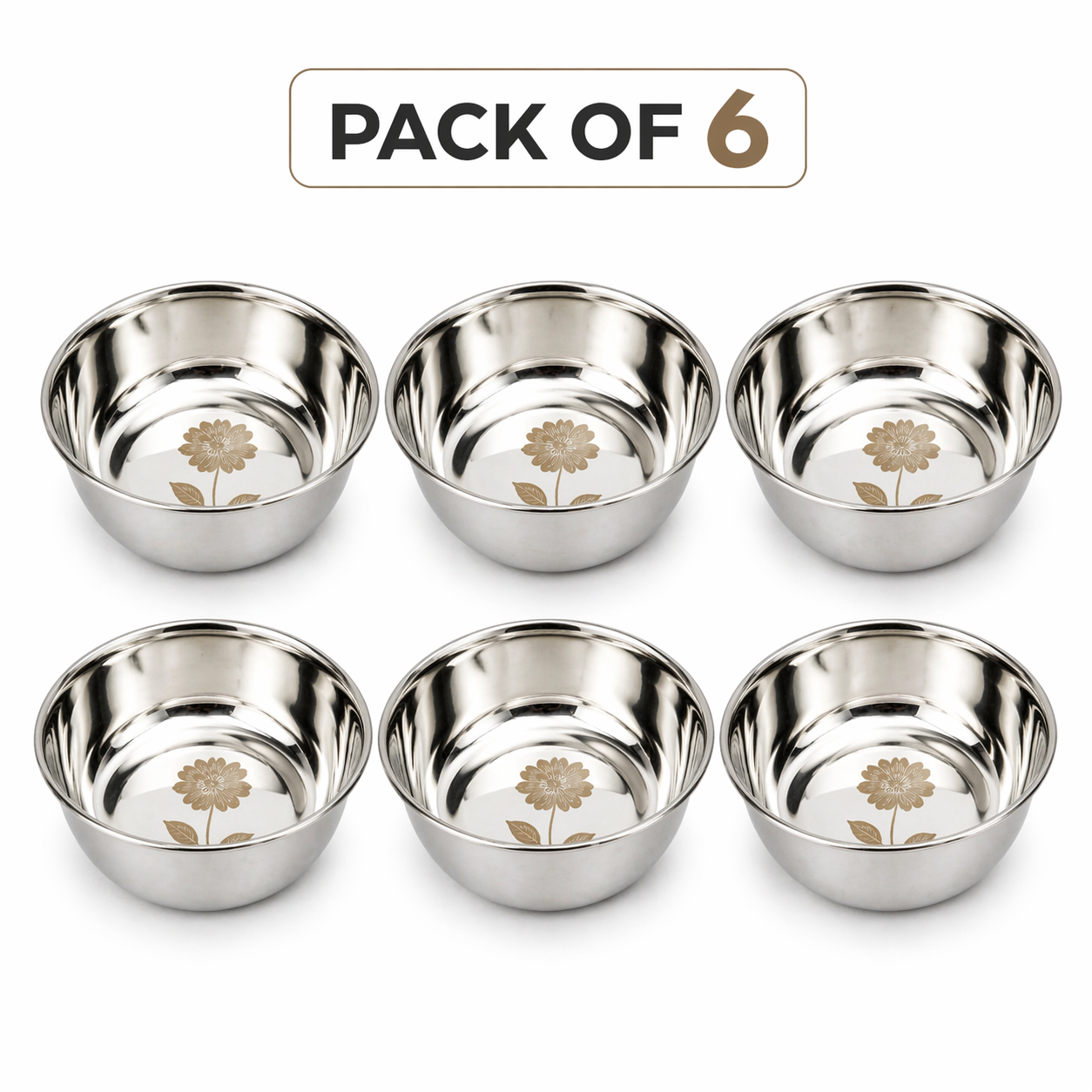 Vestasa Vinod Stainless Steel katori Mirror Polished, Pack of 6
