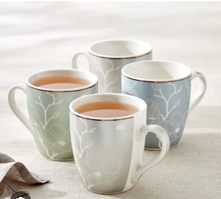 Magnolia Floral Ceramic Mug with Gold Rim (Set of 3 · Buy 1 Get 2 Free)
