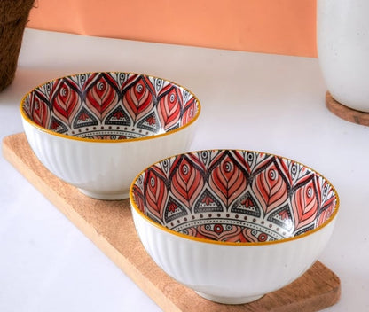 Peacock Mandala Ceramic Bowl (Set of 3 · Buy 1 Get 2 Free)