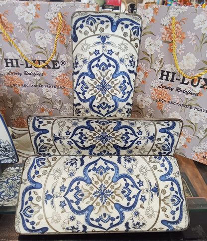 HI-LUXE Blue Floral Rectangle Platter (Set of 3 · Buy 1 Get 2 Free)