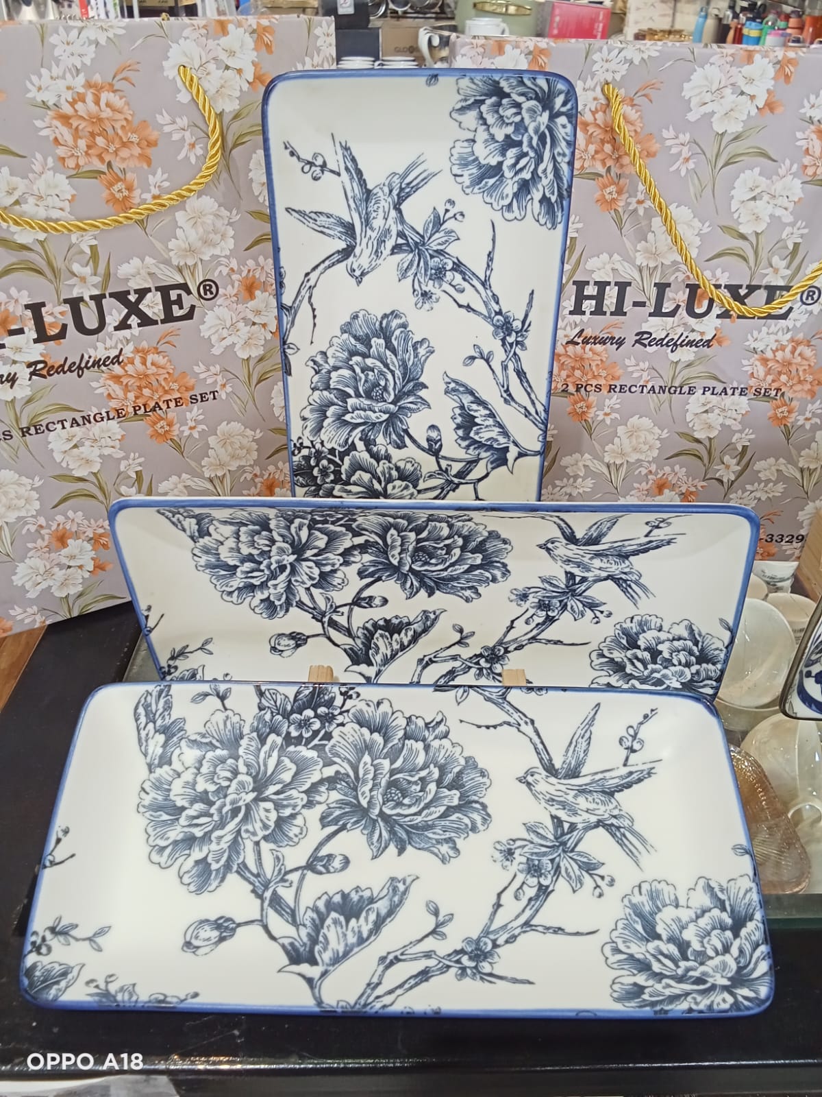 HI-LUXE Blue Floral Rectangle Platter (Set of 3 · Buy 1 Get 2 Free)