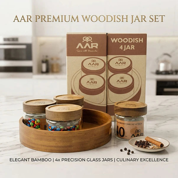 AAR Woodish Round Dry Fruit Set - 4 Jar