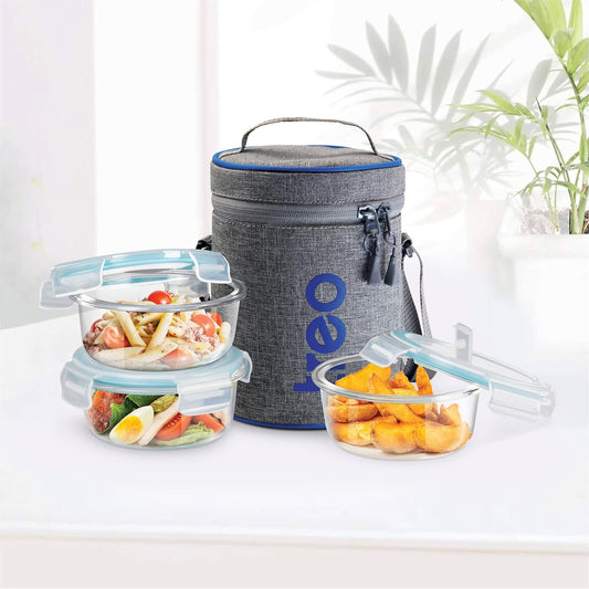 Treo All Fresh Square Borosilicate Glass Lunch Box, Set of 3 x 400 ml