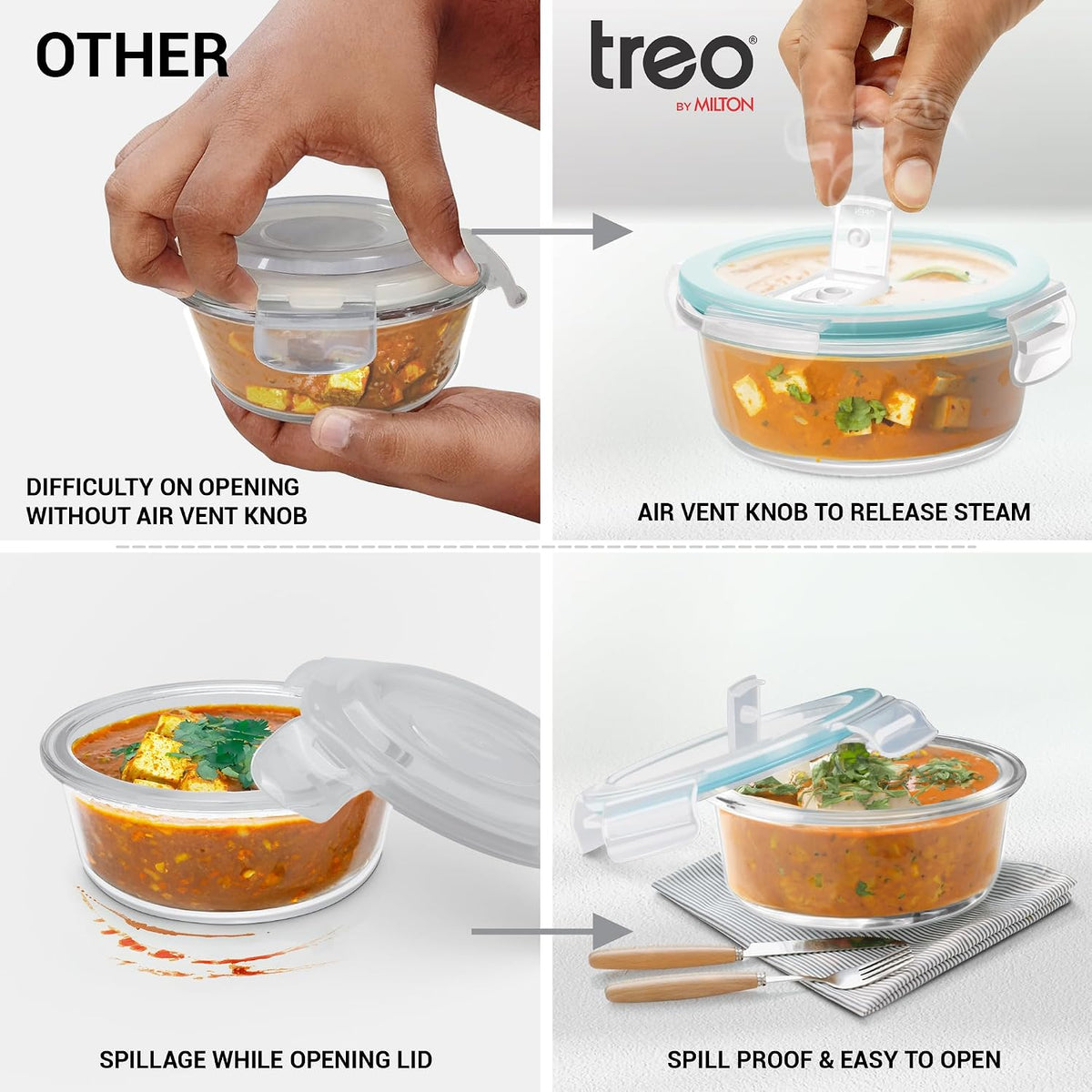 Treo All Fresh Round Glass Tiffin with Insulated Jacket, 2 x 400 ml