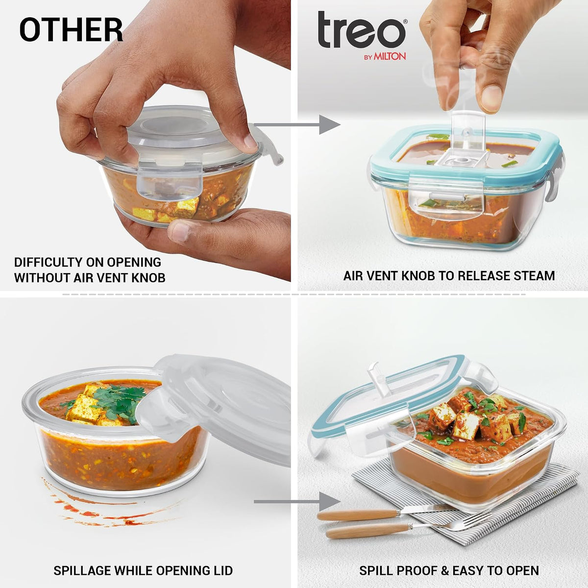 Treo All Fresh Square Glass Tiffin with Insulated Jacket, 2 x 400 ml