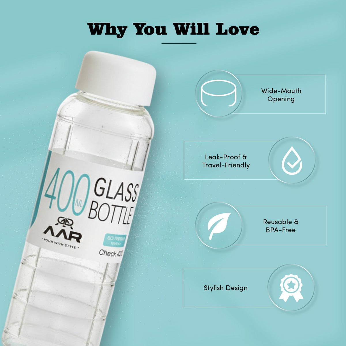 Check 400 Plastic  Lid Glass Bottle