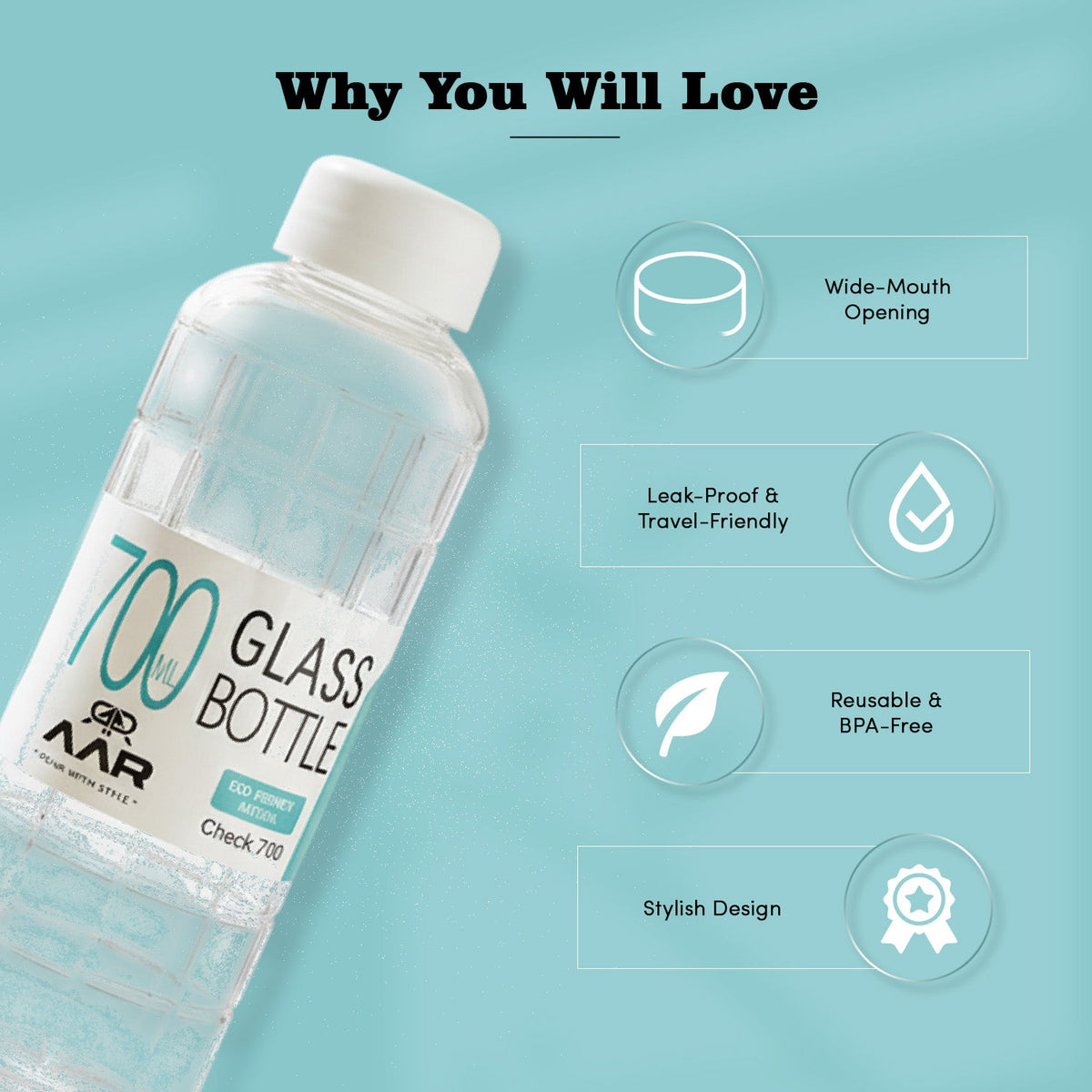 Check 700 Steel Lid Glass Bottle