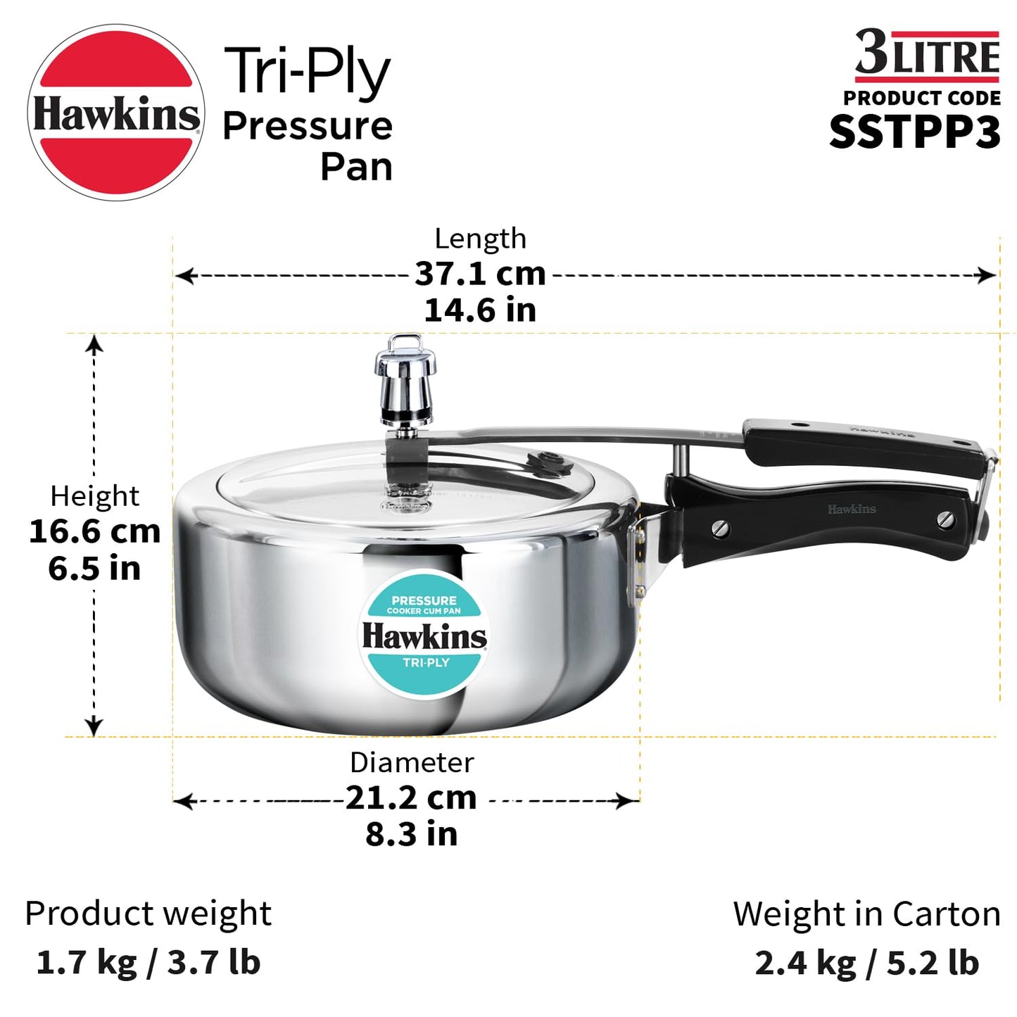 Hawkins Tri-Ply Pressure Cooker Cum Pan