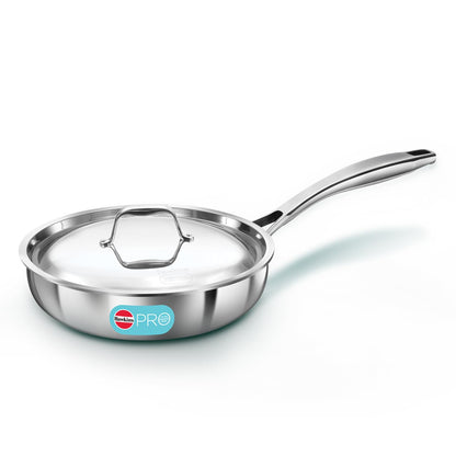 Hawkins Pro Tri-Ply Stainless Steel Frying Pan with steel lid