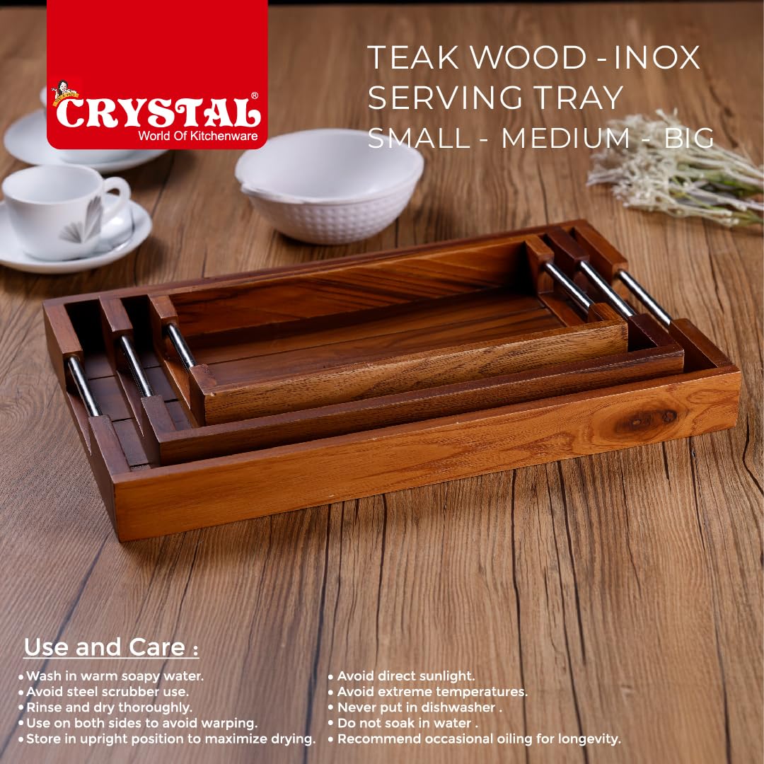 Crystal Teak Wood Wood-Inox Serving Tray