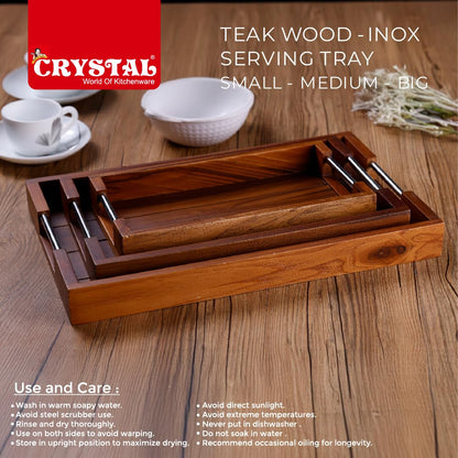 Crystal Teak Wood Wood-Inox Serving Tray