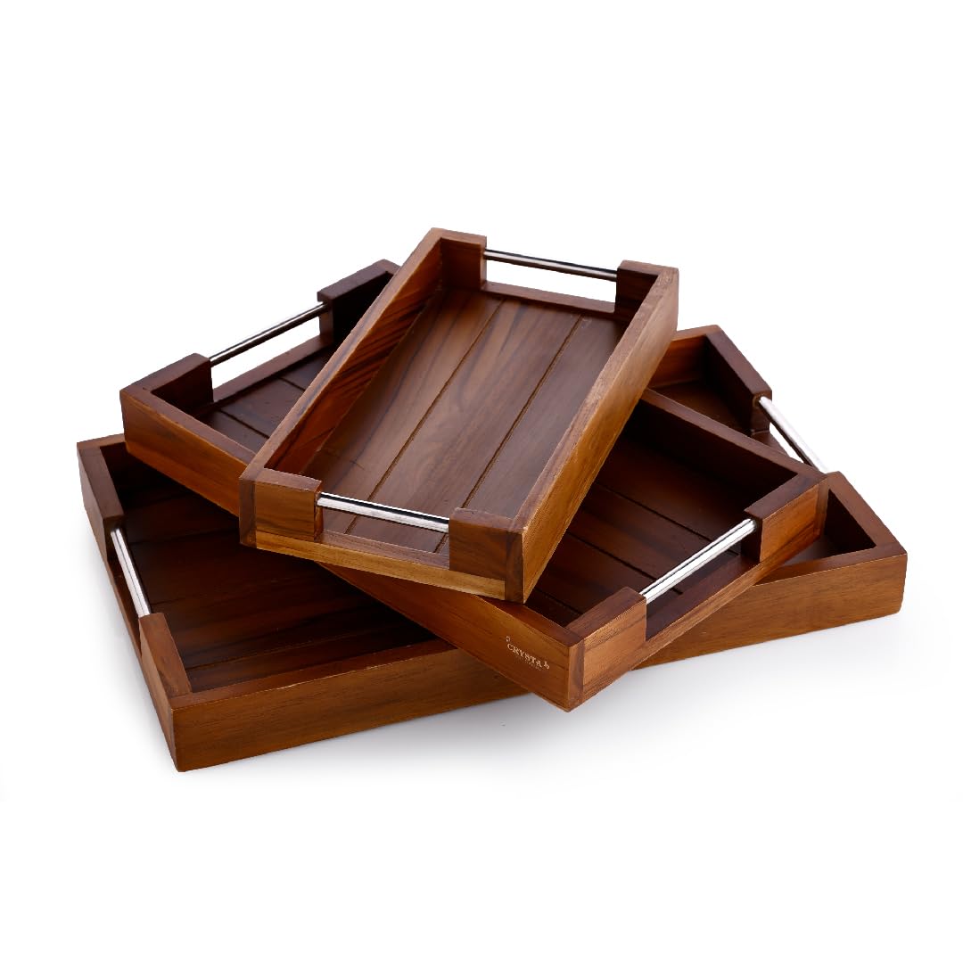 Crystal Teak Wood Wood-Inox Serving Tray