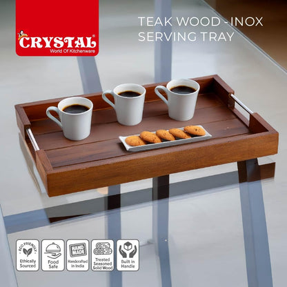 Crystal Teak Wood Wood-Inox Serving Tray