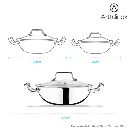 Arttdinox Reflecto Kadhai Stainless Steel Triply