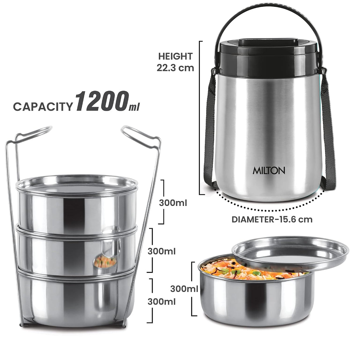 Milton Steel Classic-4 Thermoware Tiffin, 4 x 320 ml