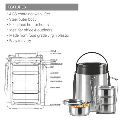 Milton Steel Classic-4 Thermoware Tiffin, 4 x 320 ml