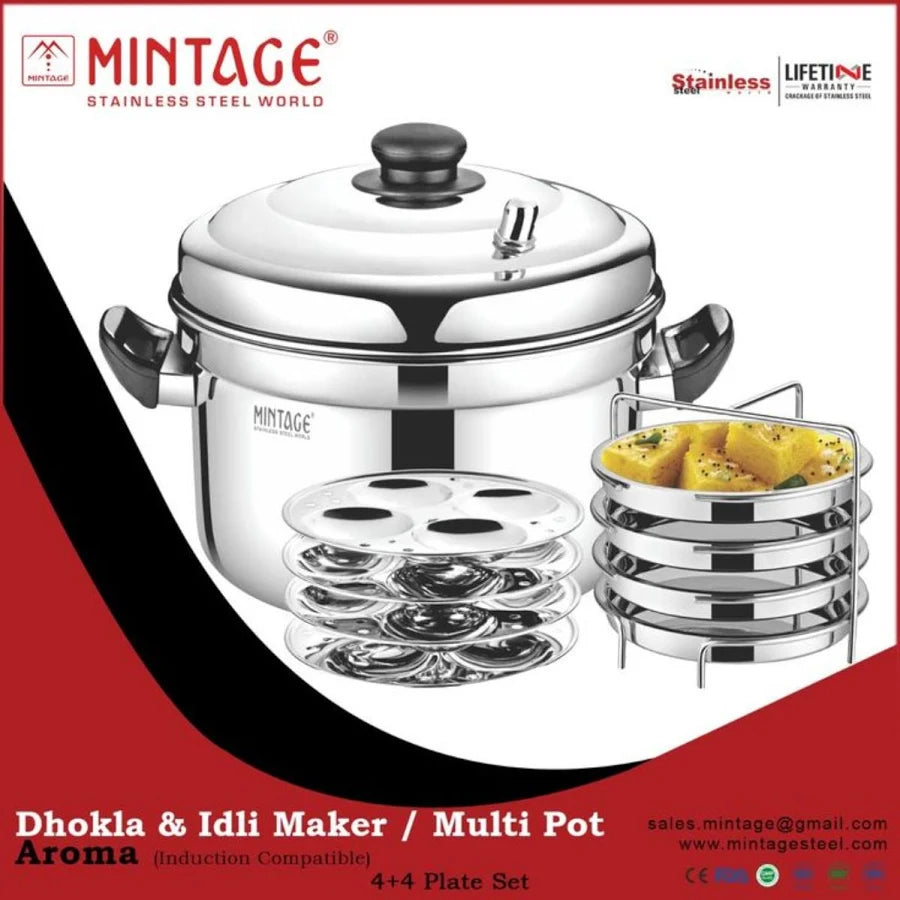 Mintage Idli Dhokla Multicooker Stainless Steel 3+3 Plates