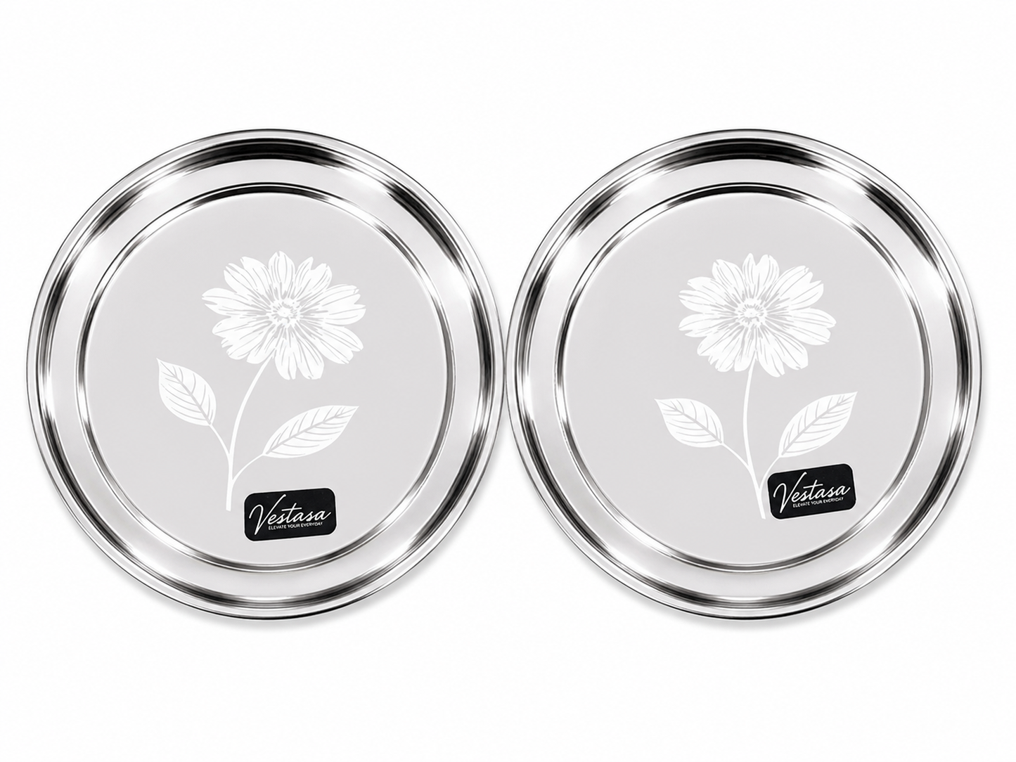 Vestasa Stainless Steel Full Plate, Round, Mirror Finish, Set of 6