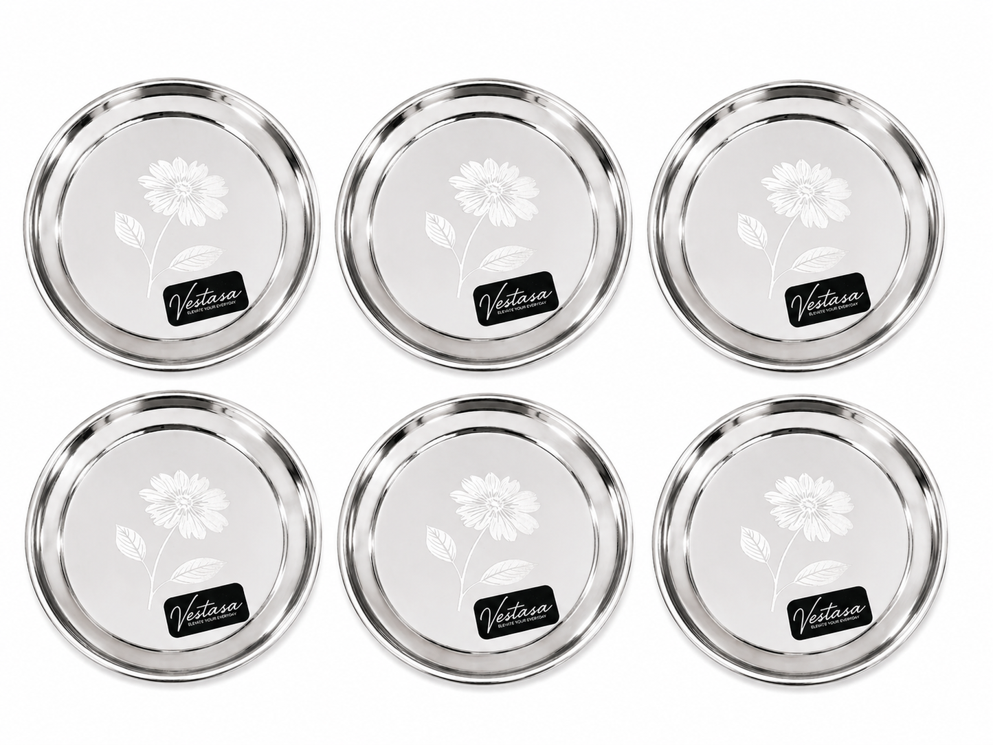 Vestasa Stainless Steel Quarter Plate, Round, Mirror Finish, Set of 6