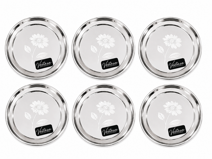 Vestasa Stainless Steel Quarter Plate, Round, Mirror Finish, Set of 6