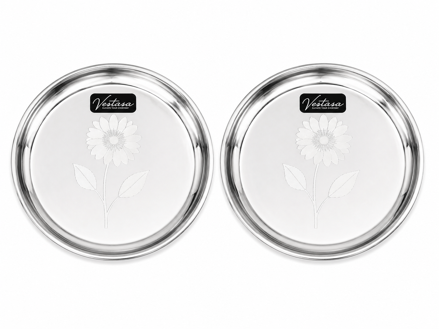 Vestasa Stainless Steel Quarter Plate, Round, Mirror Finish, Set of 6