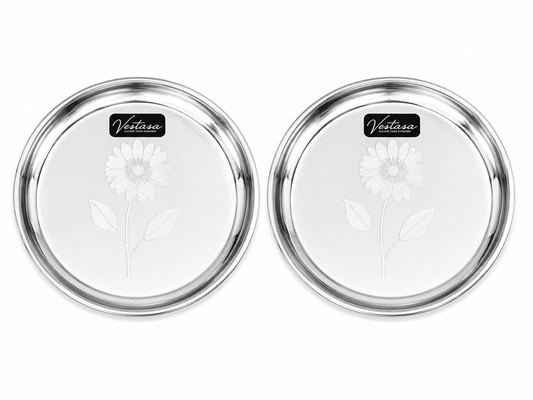 Vestasa Stainless Steel Quarter Plate, Round, Mirror Finish, Set of 6