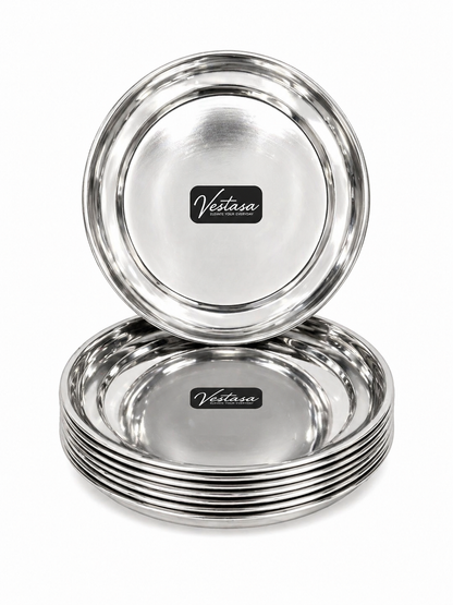 Vestasa Stainless Steel Quarter Plate, Round, Mirror Finish, Set of 6