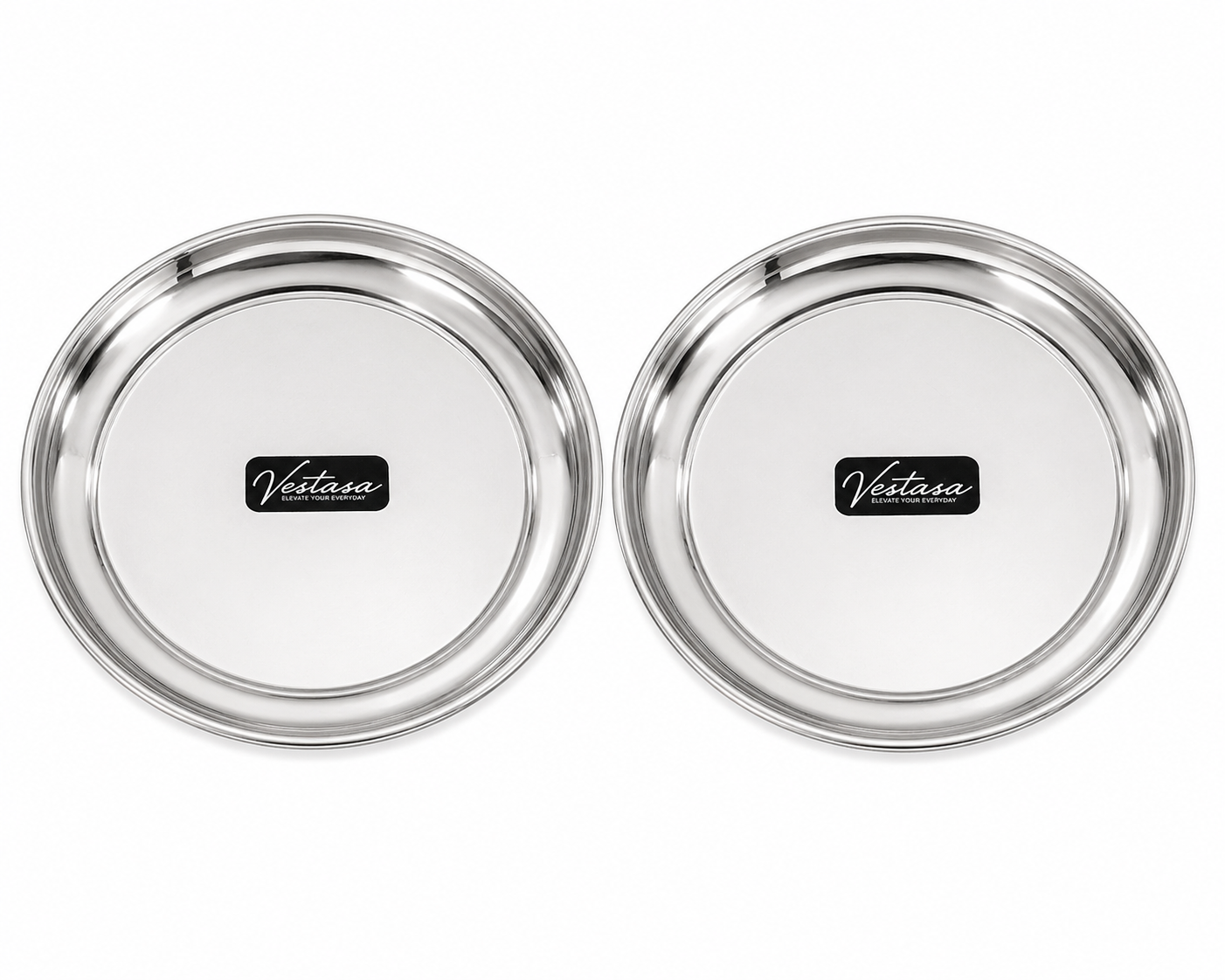 Vestasa Stainless Steel Quarter Plate, Round, Mirror Finish, Set of 6