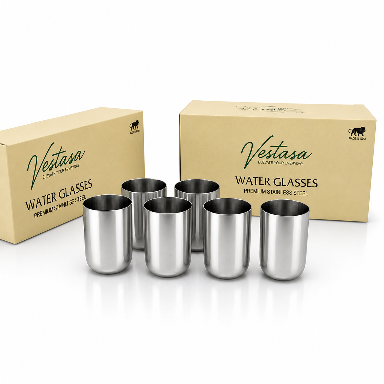 Vestasa Royal Stainless Steel Drinking Glasses, Pack of 6