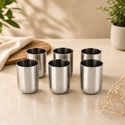Vestasa Royal Stainless Steel Drinking Glasses, Pack of 6