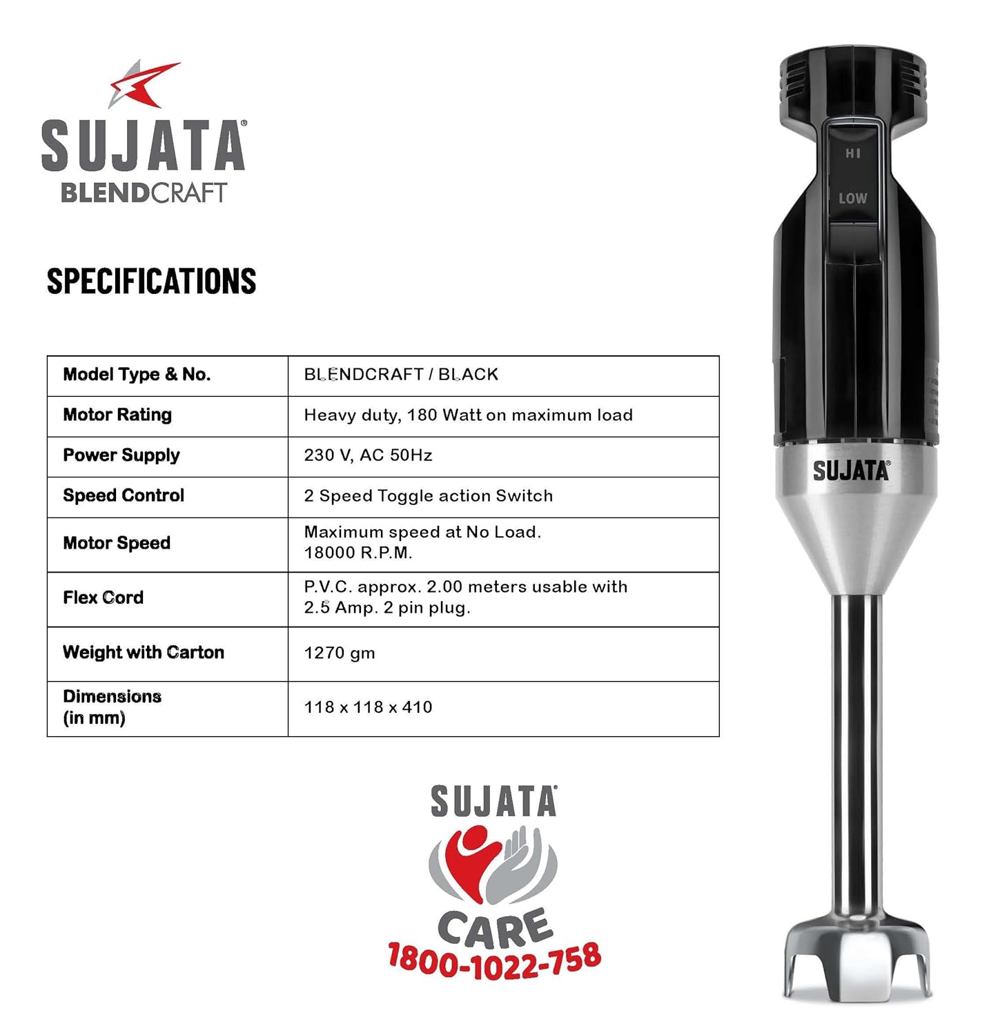 Sujata Blendcraft Hand Blender 180W