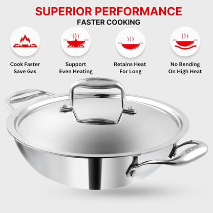Vinod Platinum Triply Extra Deep Kadai with SS Lid