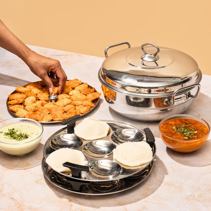 Vinod Deluxe Multi Kadai with SS Lid — idli, mini idli, dhokla and patra steamer