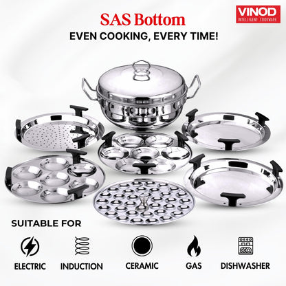 Vinod Deluxe Multi Kadai with SS Lid — idli, mini idli, dhokla and patra steamer
