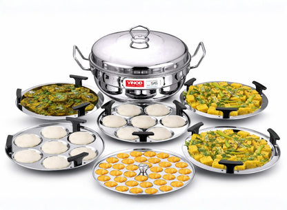 Vinod Deluxe Multi Kadai with SS Lid — idli, mini idli, dhokla and patra steamer