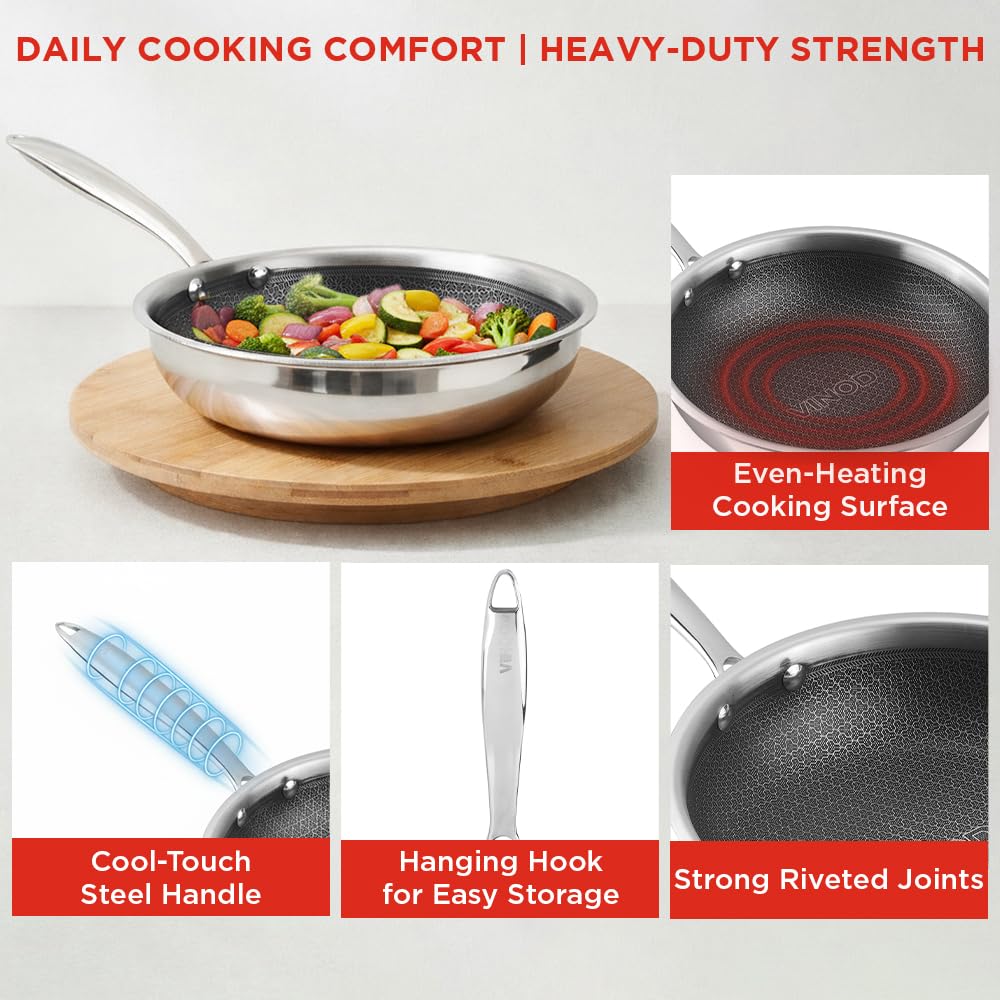 Vinod Platinum Triply SAS Pro Frypan, honeycomb non-stick