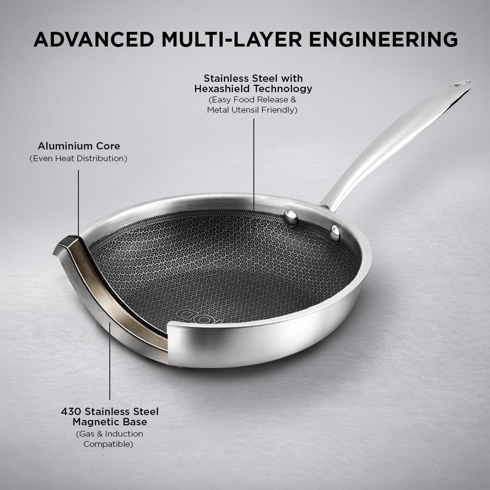 Vinod Platinum Triply SAS Pro Frypan, honeycomb non-stick