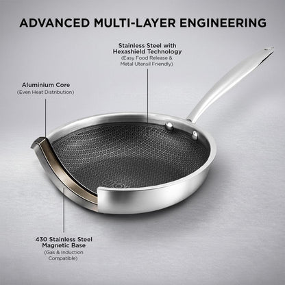Vinod Platinum Triply SAS Pro Frypan, honeycomb non-stick